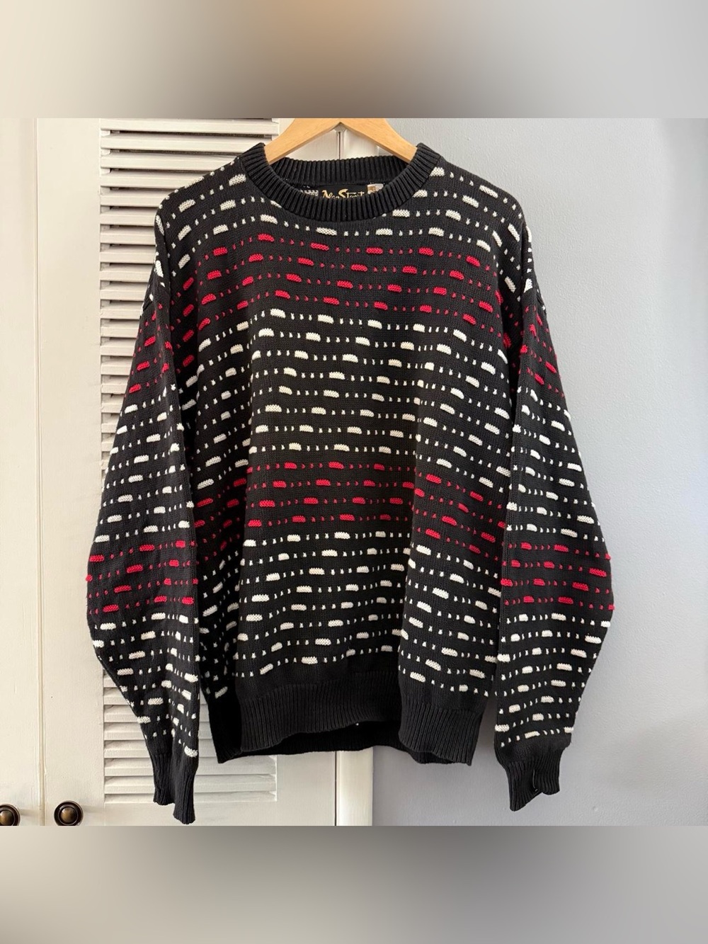 Vintage 90’s Alan Stuart 3D Geometric Red Black Knit Sweater Sz Large